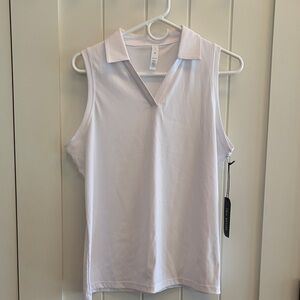 Tail White Sleeveless Collared Top